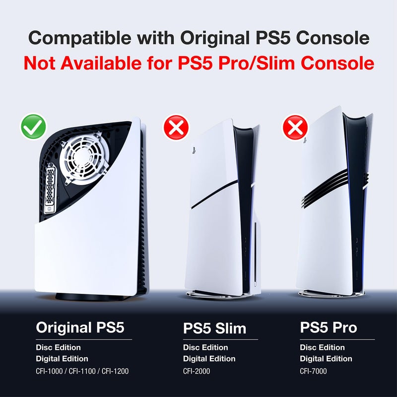 GRAUGEAR Cooling & Dust Protection Upgrade for PS5 Original, PS5 M.2 SSD Heatsink Cover with Fan Dust Filter and Port Plugs, Prevent Overheating and Dust Buildup (PS5) - Image 3